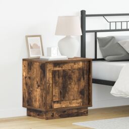 Berkfield Home Bedside Cabinets with LED Lights 2 pcs Smoked Oak 44x34, 5x45 cm in Brown - thumbnail 1