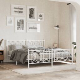 Berkfield Home Metal Bed Frame without Mattress with Footboard White 183x213cm - Size: 183x213 cm - thumbnail 1