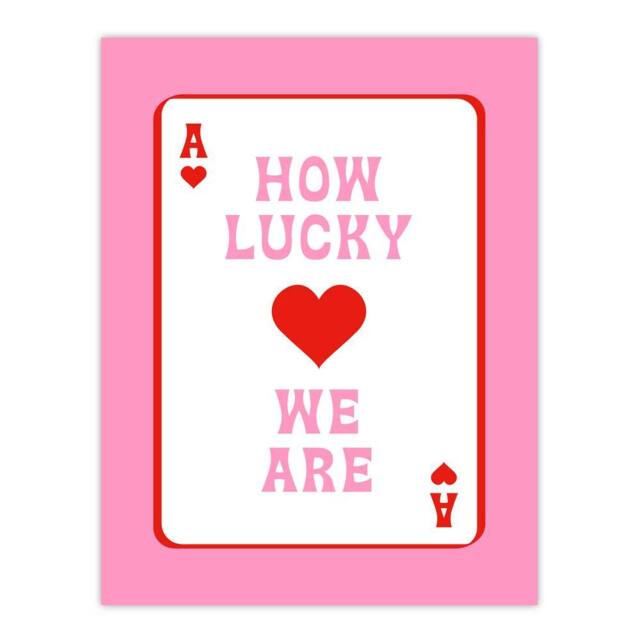 "Artery8 How Lucky We Are Pink Red Ace Of Spades Design Wall Art Print - Size: W12"" x H16""" - image 1