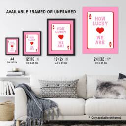 "Artery8 How Lucky We Are Pink Red Ace Of Spades Design Wall Art Print - Size: W12"" x H16""" - thumbnail 3