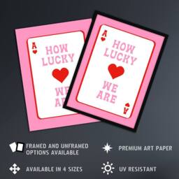 "Artery8 How Lucky We Are Pink Red Ace Of Spades Design Wall Art Print - Size: W12"" x H16""" - thumbnail 2