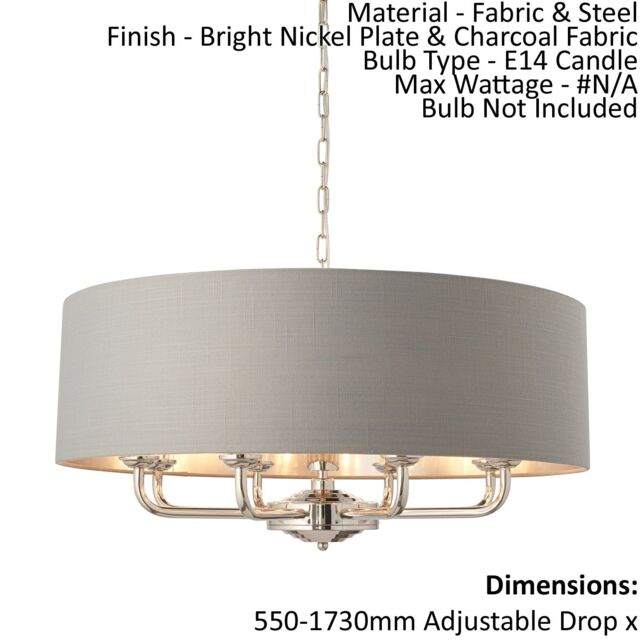 Loops Ceiling Pendant Light - Bright Nickel Plate & Charcoal Fabric - 8 x 40W E14 in Metallics - image 1