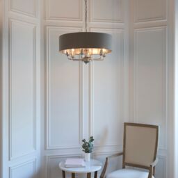 Loops Ceiling Pendant Light - Bright Nickel Plate & Charcoal Fabric - 8 x 40W E14 in Metallics - thumbnail 2
