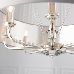 Loops Ceiling Pendant Light - Bright Nickel Plate & Charcoal Fabric - 8 x 40W E14 in Metallics - thumbnail 3