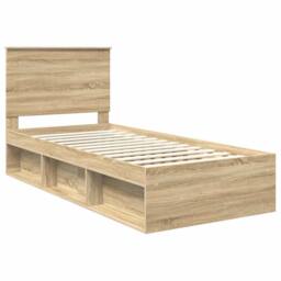 Berkfield Home Bed Frame with Headboard Sonoma Oak 75 x 190 cm Solid Pine Wood in Brown - thumbnail 4