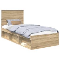 Berkfield Home Bed Frame with Headboard Sonoma Oak 75 x 190 cm Solid Pine Wood in Brown - thumbnail 2