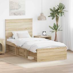 Berkfield Home Bed Frame with Headboard Sonoma Oak 75 x 190 cm Solid Pine Wood in Brown - thumbnail 1