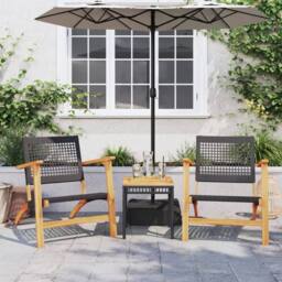 Berkfield Home 3 Piece Bistro Set Black Poly Rattan & Solid Wood Acacia - thumbnail 2