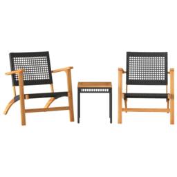 Berkfield Home 3 Piece Bistro Set Black Poly Rattan & Solid Wood Acacia - thumbnail 1