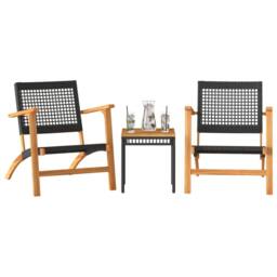 Berkfield Home 3 Piece Bistro Set Black Poly Rattan & Solid Wood Acacia - thumbnail 3