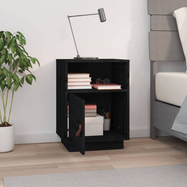 Berkfield Home Beautiful Bedside Cabinet Black 40x34x55 cm Solid Wood Pine - Size: 40 x 34 x 55 cm - image 1