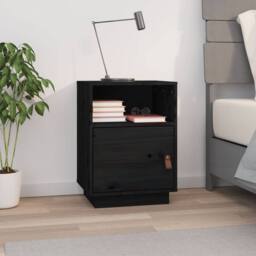 Berkfield Home Beautiful Bedside Cabinet Black 40x34x55 cm Solid Wood Pine - Size: 40 x 34 x 55 cm - thumbnail 2