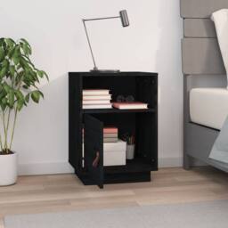Berkfield Home Beautiful Bedside Cabinet Black 40x34x55 cm Solid Wood Pine - Size: 40 x 34 x 55 cm