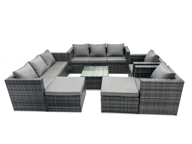 Fimous 10 Seater Patio Lounge Sofa Set with 2 Big Footstool in Dark Grey - image 1