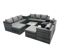 Fimous 10 Seater Patio Lounge Sofa Set with 2 Big Footstool in Dark Grey - thumbnail 2