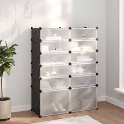 Berkfield Home Shoe Rack Black 94x37x125 cm PP in Grey - Size: 94 x 37 x 125 cm - thumbnail 2