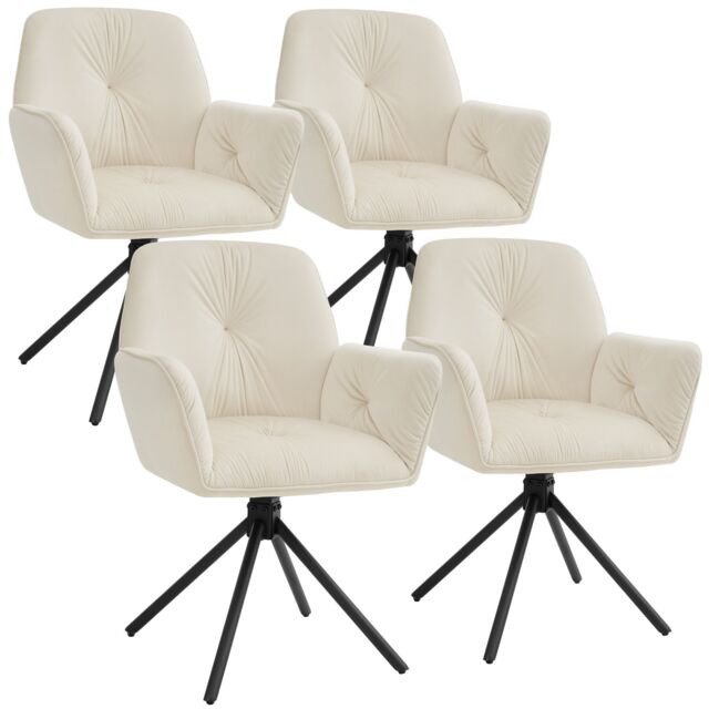 tectake Swivel Chair Lenia Set Of 4 - Velvet Cream/Black in Cream - Size: 4 Pack - image 1