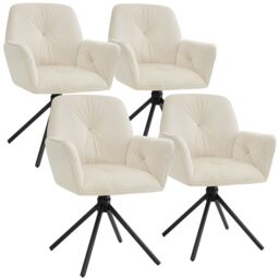 tectake Swivel Chair Lenia Set Of 4 - Velvet Cream/Black in Cream - Size: 4 Pack