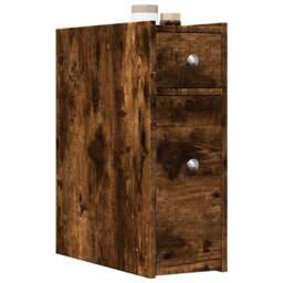Berkfield Home Narrow Bathroom Cupboard with Wheels Smoked Oak Engineered Wood in Brown - thumbnail 2