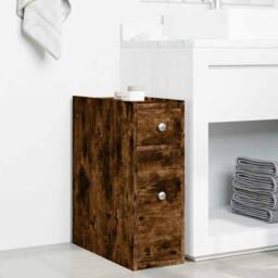 Berkfield Home Narrow Bathroom Cupboard with Wheels Smoked Oak Engineered Wood in Brown - thumbnail 1