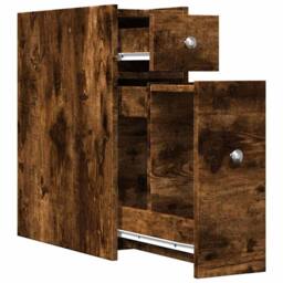 Berkfield Home Narrow Bathroom Cupboard with Wheels Smoked Oak Engineered Wood in Brown - thumbnail 7