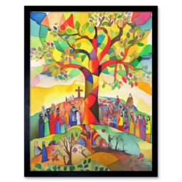 "Artery8 Wall Art Print The Sermon On The Mount Jesus Folk Art Bible Art Framed in Black - Size: W12"" x H16""" - thumbnail 1