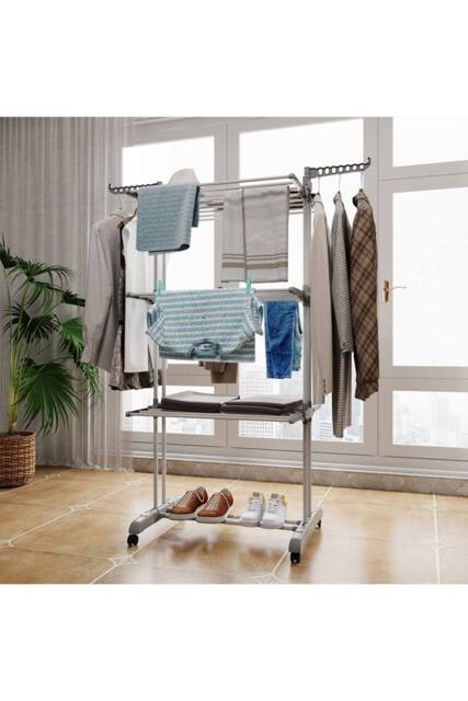 H&O Direct 3-Tier Foldable Clothes Drying Rack in Grey - image 1