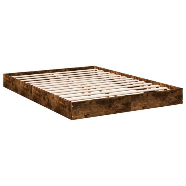 Berkfield Home Modern Bed Frame without Mattress Smoked Oak 140x200 cm Engineere in Brown - image 1