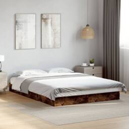 Berkfield Home Modern Bed Frame without Mattress Smoked Oak 140x200 cm Engineere in Brown - thumbnail 2