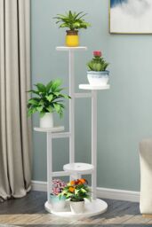 Living and Home 4 Tier White Plant Stand Indoor Tall Corner Round Flower Pot Stands - thumbnail 2