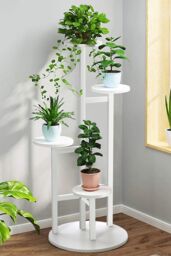 Living and Home 4 Tier White Plant Stand Indoor Tall Corner Round Flower Pot Stands - thumbnail 1