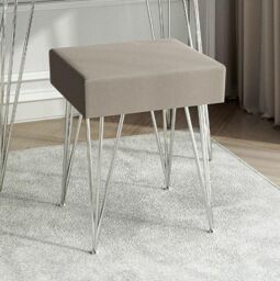 CARME HOME Olivia Velvet Padded Stool Dove grey velvet seat Silver hairpin