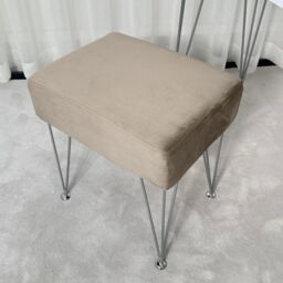 CARME HOME Olivia Velvet Padded Stool Dove grey velvet seat Silver hairpin - thumbnail 3
