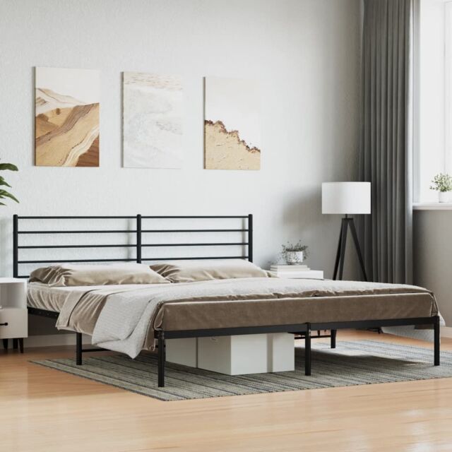 Berkfield Home Metal Bed Frame with Headboard Black 183x213 cm - image 1