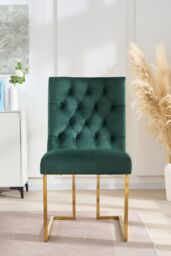 Life Interiors Single Siena Luxury Tufted Velvet Dining Chair with Gold Frame in Green - thumbnail 2