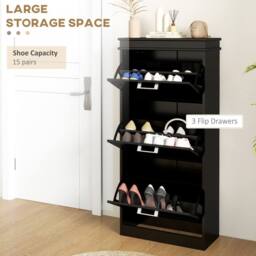 HOMCOM Slim Shoe Storage Cabinet with 3 Flip Drawers for Entryway, Black - thumbnail 4
