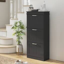 HOMCOM Slim Shoe Storage Cabinet with 3 Flip Drawers for Entryway, Black