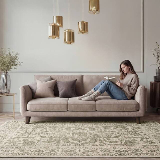 Kukoon Green Beige Living Room Area Rug Traditional Floral Medallion Runner - Size: 160 cm x 230 cm - image 1