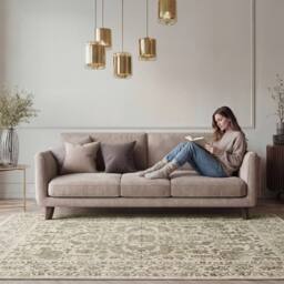 Kukoon Green Beige Living Room Area Rug Traditional Floral Medallion Runner - Size: 160 cm x 230 cm - thumbnail 1