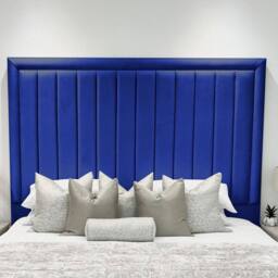 Living Comfort Bedz Hampton Slatted Base Upholstered Bed with 54-Inch panel Headboard in Blue - Size: Super King - thumbnail 3