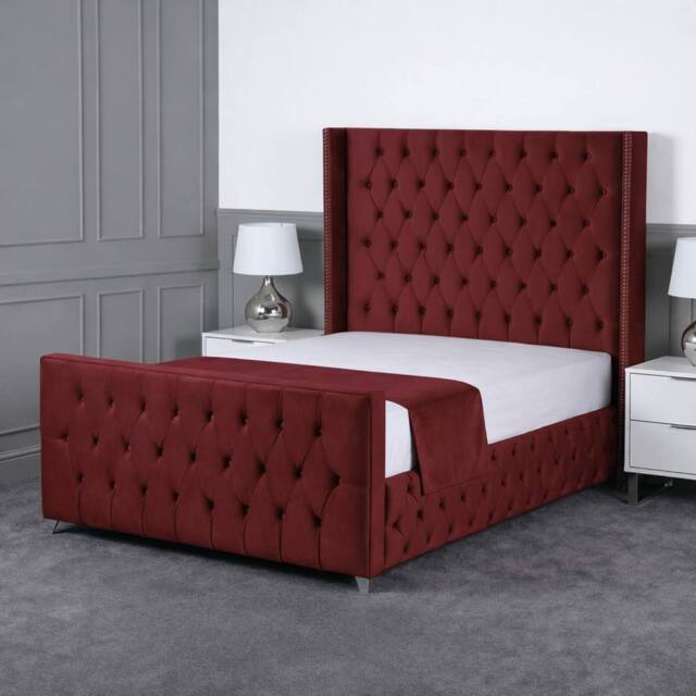 Living Comfort Bedz Executive Luxe Plush Upholstered Bed Slatted Base - 48Inch Headboard in Maroon - Size: King - image 1