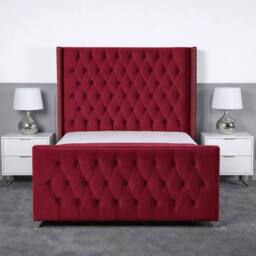 Living Comfort Bedz Executive Luxe Plush Upholstered Bed Slatted Base - 48Inch Headboard in Maroon - Size: King - thumbnail 2