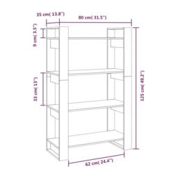 Berkfield Home Beautiful Book Cabinet/Room Divider Grey 80x35x125 cm Solid Wood Pine - Size: 80 x 35 x 125 cm - thumbnail 8