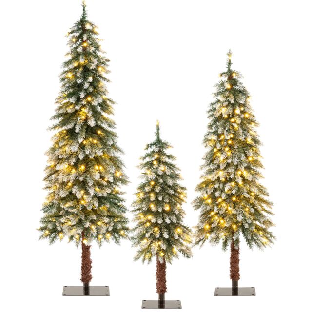 Gymax 3 FT/ 4 FT/ 5FT Pre-Lit Snowy Christmas Tree With 129/ 231/ 369 Tips Xmas Tree in Green - Size: 3 Pack - image 1
