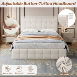 Merax 4ft6 Double Velvet Ottoman Bed with Adjustable Tufted Headboard in Beige - thumbnail 5