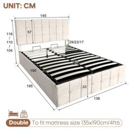 Merax 4ft6 Double Velvet Ottoman Bed with Adjustable Tufted Headboard in Beige - thumbnail 8