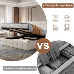 Merax 4ft6 Double Velvet Ottoman Bed with Adjustable Tufted Headboard in Beige - thumbnail 6