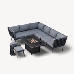 Royalcraft MAYFAIR Rectangular Firepit Dining set in Grey - thumbnail 1