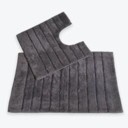 Allure Bath Fashions Ribbed Two Piece Bath Mat & Toilet Mat Set in Charcoal