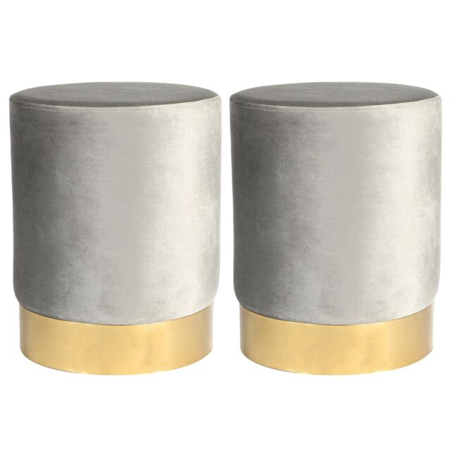Harbour Housewares Velvet Round Pouffe Footrest Ottoman Stools - 29 x 36cm - Pack of 2 in Grey - Size: 29 x 36 cm - image 1